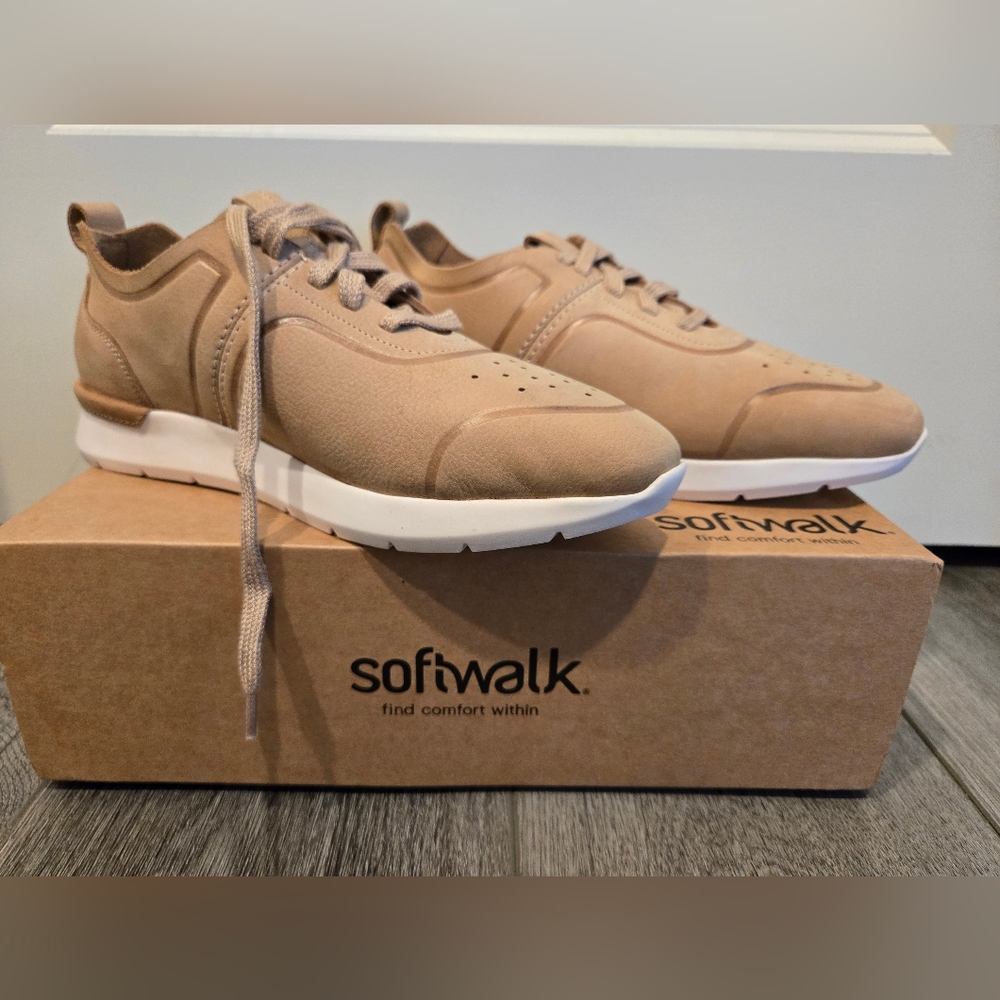 New SoftWalk Womens Stella Nude Leather Athletic Lace Up Sneakers US 7.5 N